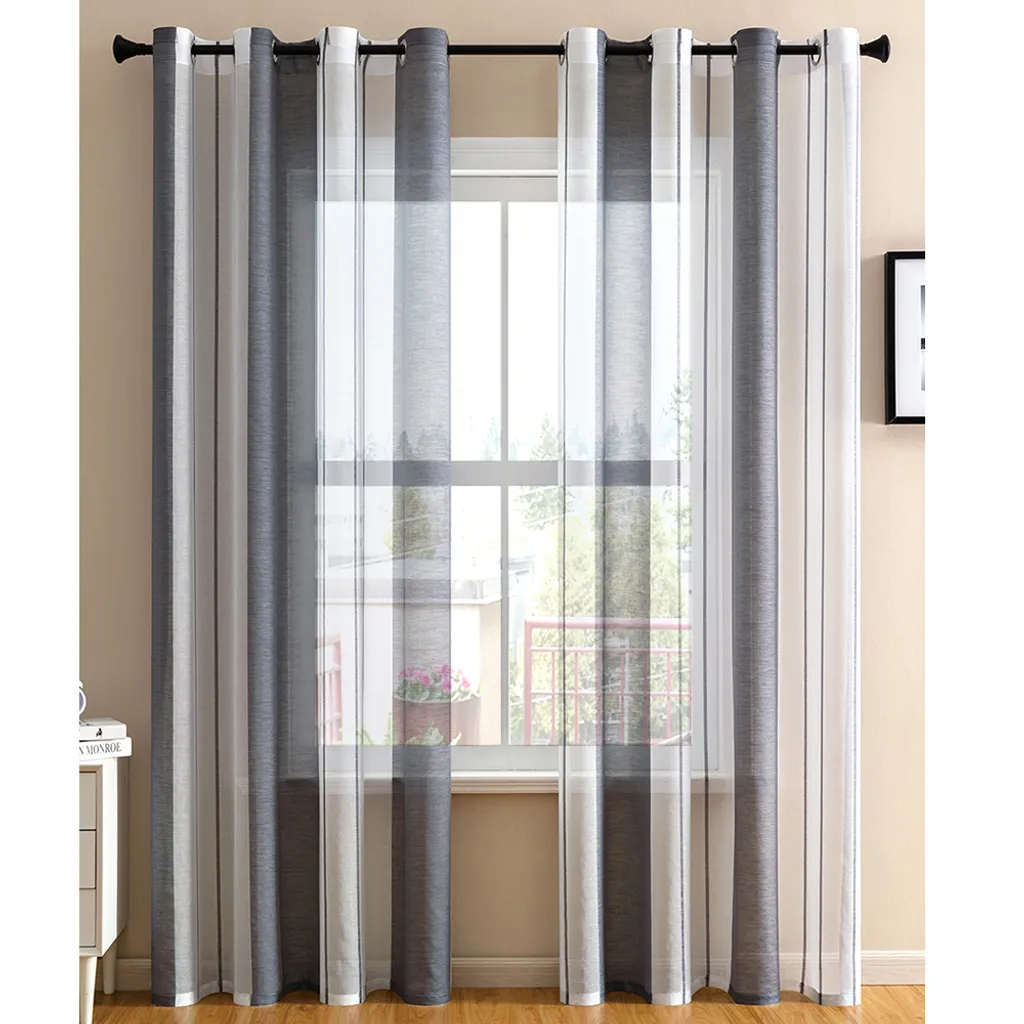 Paire de Voilages à rayures L140 x H145 cm Rideaux transparents de salon