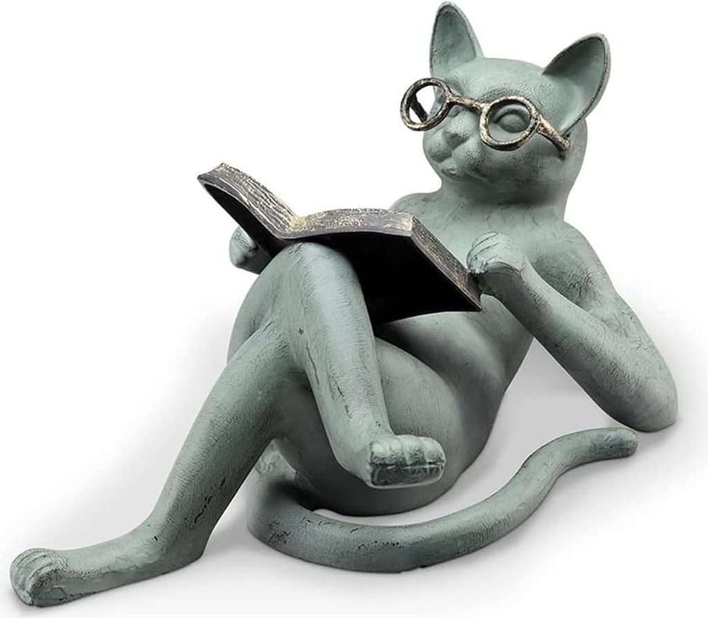 Garten Dekoration Katzen Statue Katzenfigur Lustige Harz Lesende Brille Katze Garten Skulptur Dekoration für Garten, Zuhause, Wohnzimmer