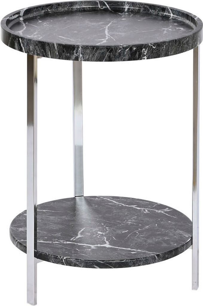 Beistelltisch / Couchtisch Marmor - schwarz - Edelstahl / MDF - rund - D40 x H53 cm - luxe wonen