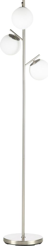 Stehlampe mit 3 Lampenschirmen aus Glas, E 27, Fußschalter, Silber + Weiß