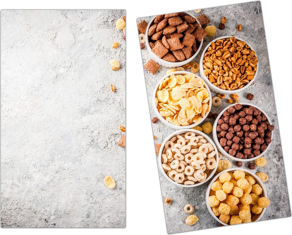 Spritzschutz Herdabdeckplatte Schneidebrett aus Glas Cerealien auf Tisch 2-Teilig (60x52cm)