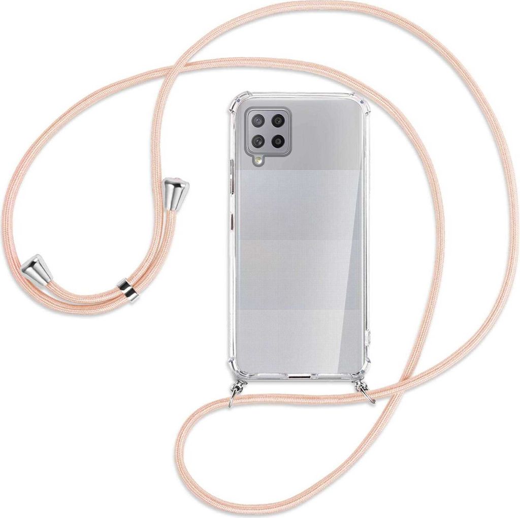 Handykette Backcover-Schutzhülle mit Band (Metall silberfarben) für Samsung Galaxy A42 5G - rose peach