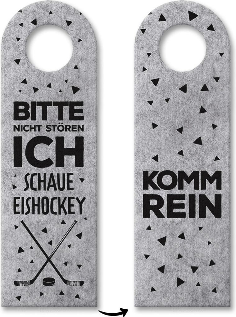 Bitte nicht stören, ich schaue Eishockey oder Komm rein Türhänger in Grau Puck
