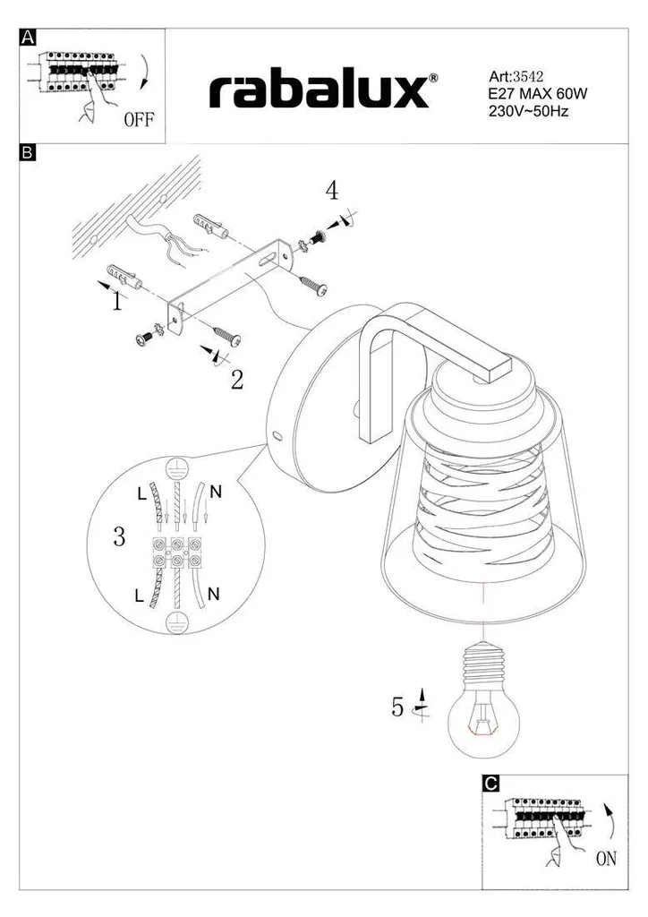 Lampe murale intérieure E27 noir mat Zenaida avec abat-jour cylindrique - 5
