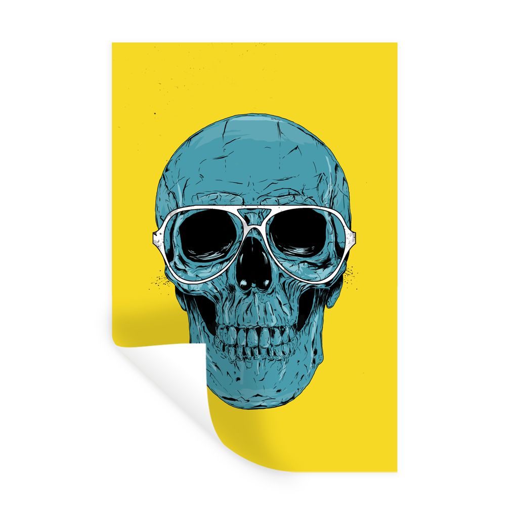 MuchoWow Wandtattoo Wandsticker Wandaufkleber Totenkopf - Blau - Gelb - Brille - Totenkopf 80x120 cm Selbstklebend und Repositionierbar - Reposit...