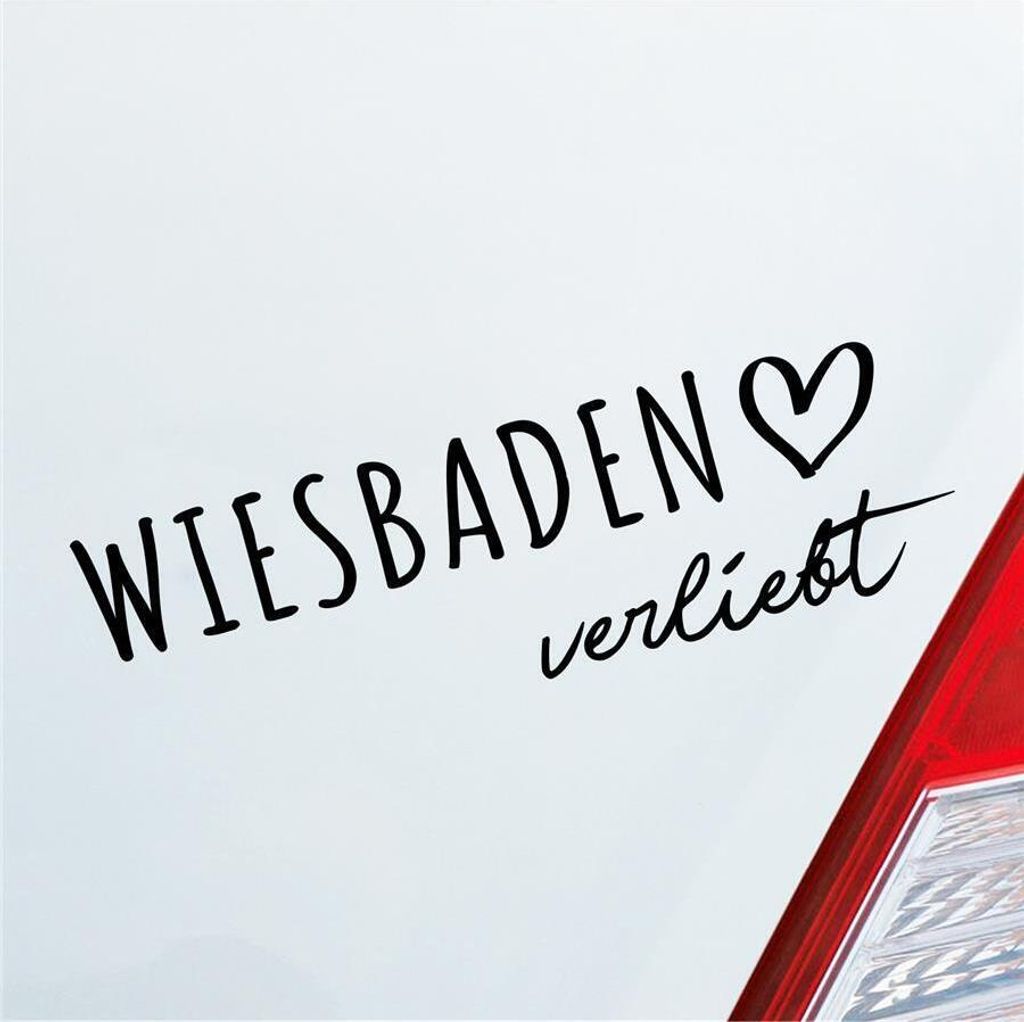 Auto Aufkleber Wiesbaden verliebt Herz Stadt Heimat Liebe Car 19x6 cm Schwarz Glanz Sticker Heckscheibenaufkleber