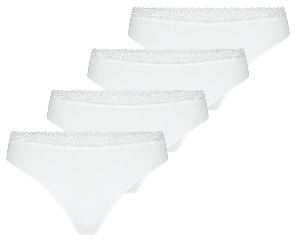 Nina von C. 4er Pack Slipboutique String Mit Retro-Spitzenbund, Weiches, pflegeleichtes Material, Hüftiger Sitz und gute Passform