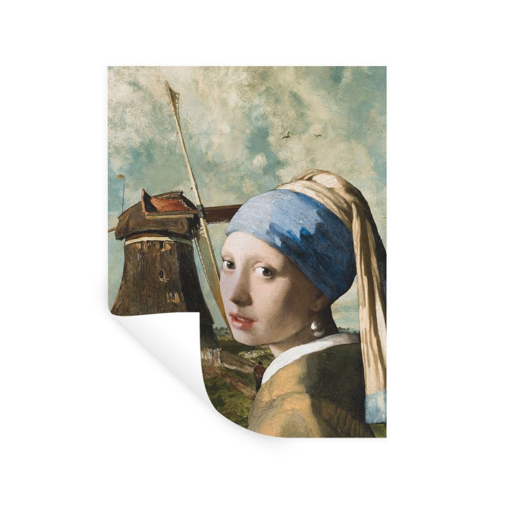 MuchoWow Wandtattoo Wandsticker Wandaufkleber Das Mädchen mit dem Perlenohrring - Johannes Vermeer - Mühle 120x160 cm Selbstklebend und Reposit...