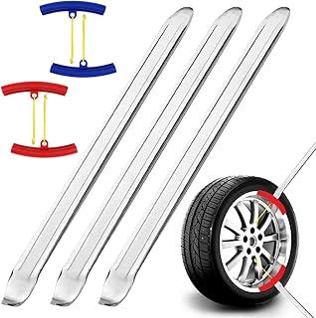 3 Stück Montierhebel Motorrad mit 4 Felgenschützern, 30cm Reifenmontierhebel aus Hochfestem Stahl, Tragbar Reifen Montiereisen Reifenmontage Werk...