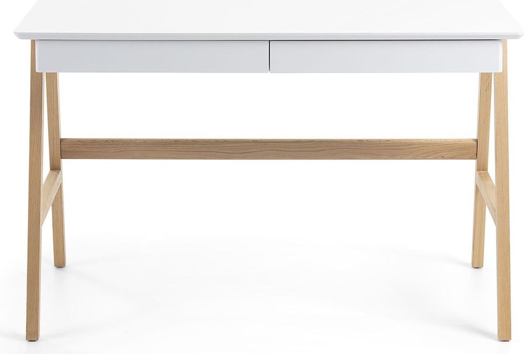 Schreibtisch Dyana weiß und Beinen aus massiver Eiche 120 x 60 cm