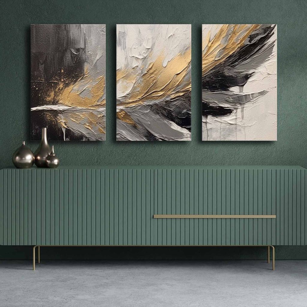Wallity, 3P4570GSC-016, Dekoratives Leinwandgemälde (3 Teile), Mehrfarbig, 100 % LEINWAND, 145 x 70 cm