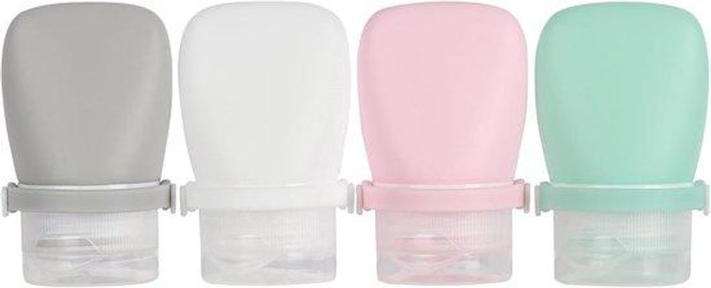 Silikon Reisebehälter 30ml (4-Pack), Reisformat für Shampoo, Bodywaschung, Camping & Reisen (Wit, Grün, Rosa, Grau)