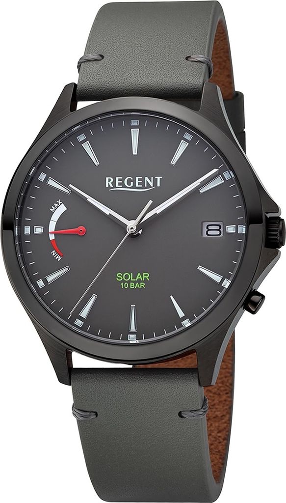 Regent Leder Herren Uhr Armbanduhr Quarz grau Lederarmband D2URF1551