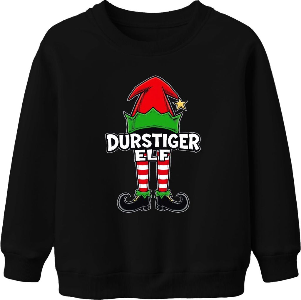 DURSTIGER ELF lustig Weihnachten Geschenk Weihnachtsfeier Elfen Uni Kinder Sweatshirt Pullover, Schwarz, 152