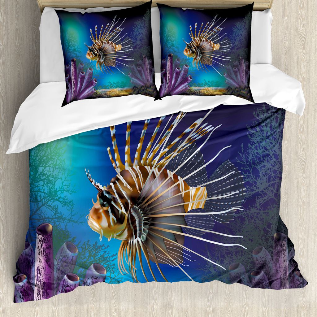 ABAKUHAUS Ozean Bettbezug, Bubble-Fische und Pflanzen, Milbensicher Allergiker geeignet mit Kissenbezügen, 200 cm x 200 cm - 80 x 80 cm, Blau, Bra...