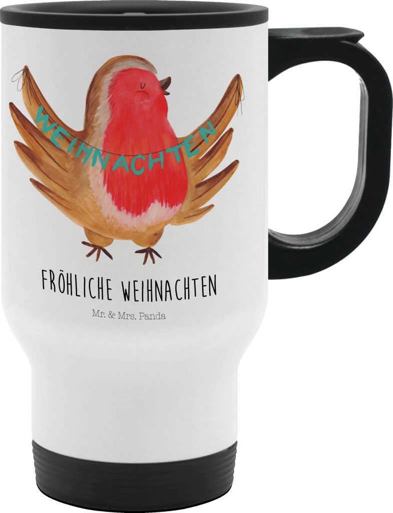 Mr. & Mrs. Panda Thermobecher Rotkehlchen Weihnachten - Weiß - Geschenk, To Go Becher, Kaffeebecher, Heiligabend, Weihnachtsgruß, Vogel, thermosb...