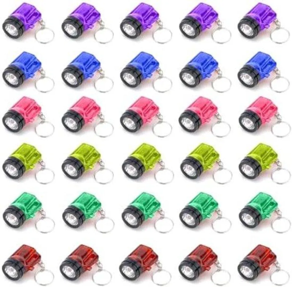 Lot de 30 mini-lampes de poche LED multicolores pour porte-clés