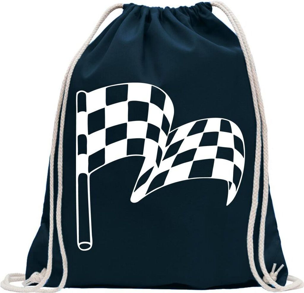 Kiwistar - Turnbeutel - dunkelblau - Zielflagge - Fun Rucksack Sport Beutel Gymsack Baumwolle mit Ziehgurt