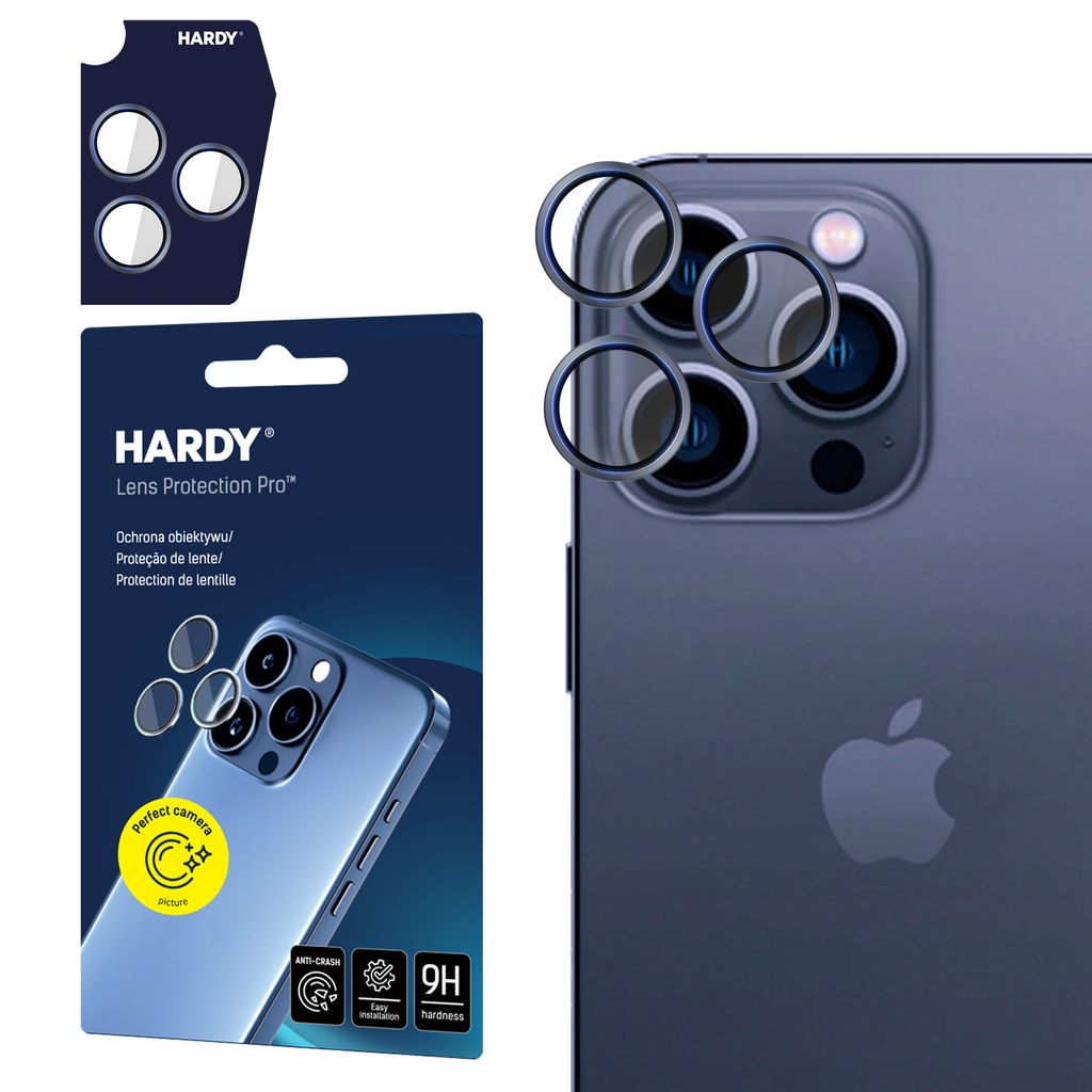 3mk Hybridglas HARDY Lens Protection für Apple iPhone 15 Pro Blue Kamera Objektiv Kameralinse 0,4mm 9H
