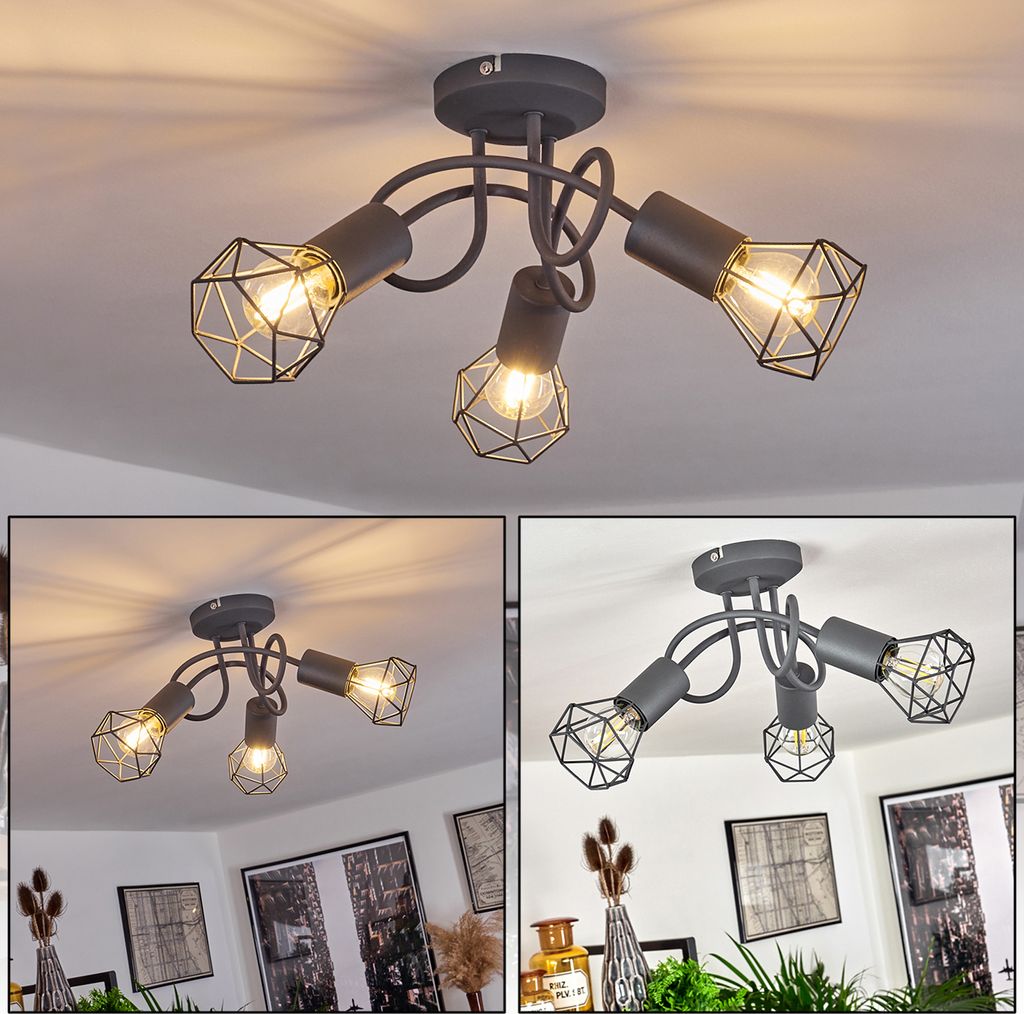 »Borio« runde Deckenlampe im Industrial Design aus Metall in Grau