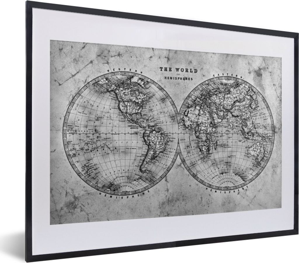 MuchoWow Gerahmtes Poster Weltkarte - Vintage - Papyrus - Kinder - Junge - Mädchen 40x30 cm - Poster mit Schwarzem Bilderrahmen Wandposter Rahme...