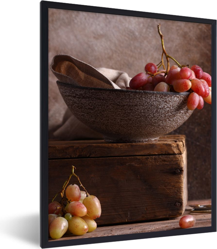 MuchoWow Gerahmtes Poster Rustikal - Weintrauben - Schale - Stilleben - Obst 30x40 cm - Poster mit Schwarzem Bilderrahmen Wandposter Rahmen Foto ...