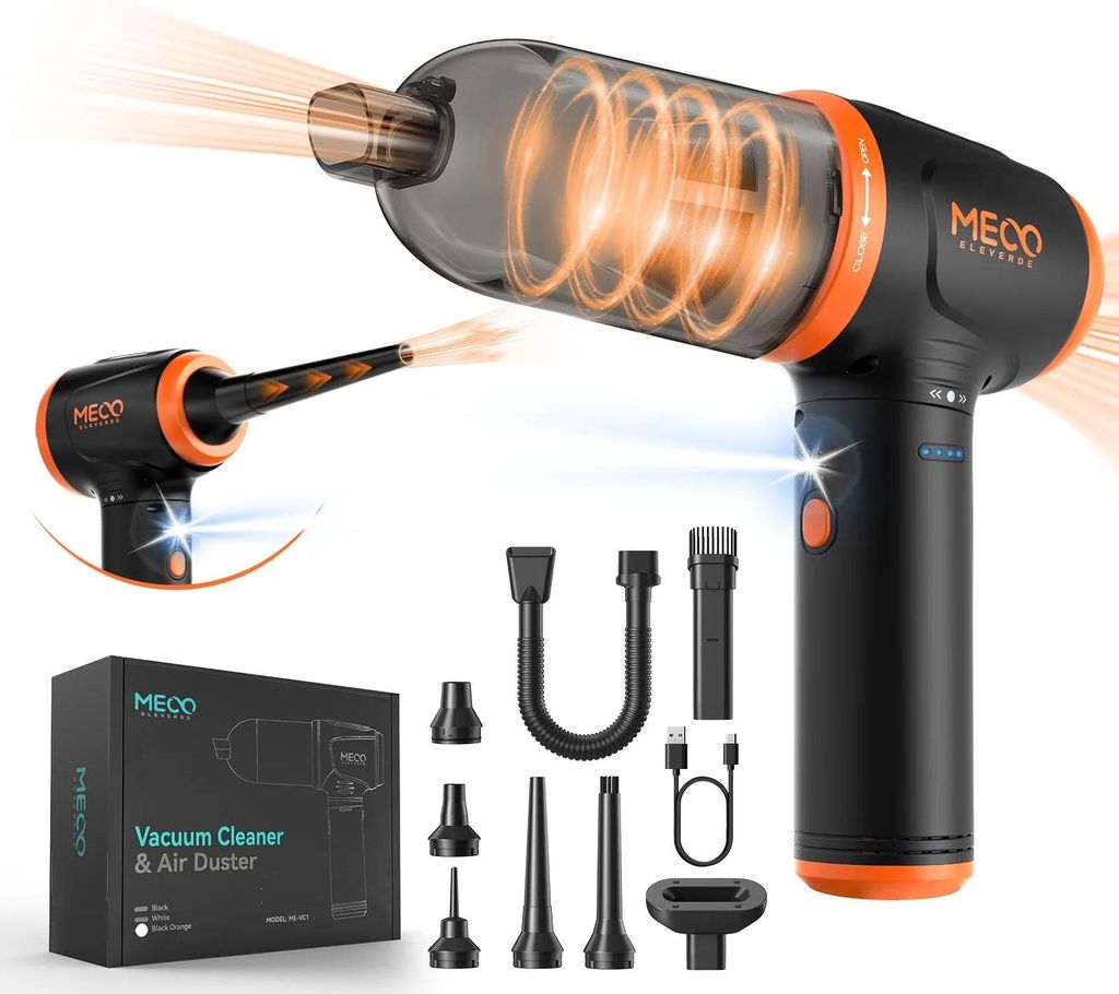 Druckluft Staubbläser für PC & Tastatur - ME-VC1 Elektrischer Luftbläser - 4-in-1 - 110000 U/min - 16000 Pa - LED-Licht - Inkl. Akku - Orange