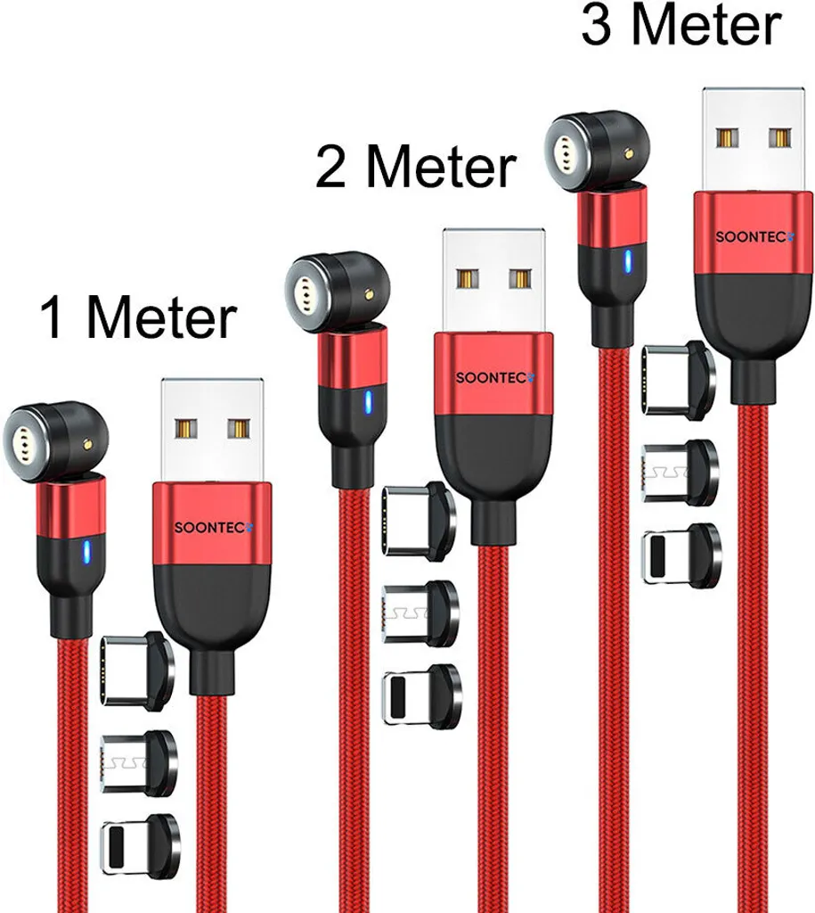 Set Ricarica Magnetica SOONTEC 1m-3m: Cavo USB 3 in 1 per Famiglia