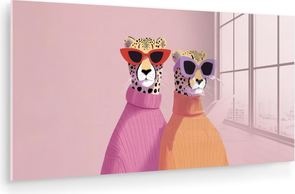 MuchoWow Glasbilder - Bilder auf Wandbild - Foto auf Glas Jagd auf Leoparden - Sonnenbrillen - Pullover 40x20 cm Wanddekoration aus Glas - Acrylgla...