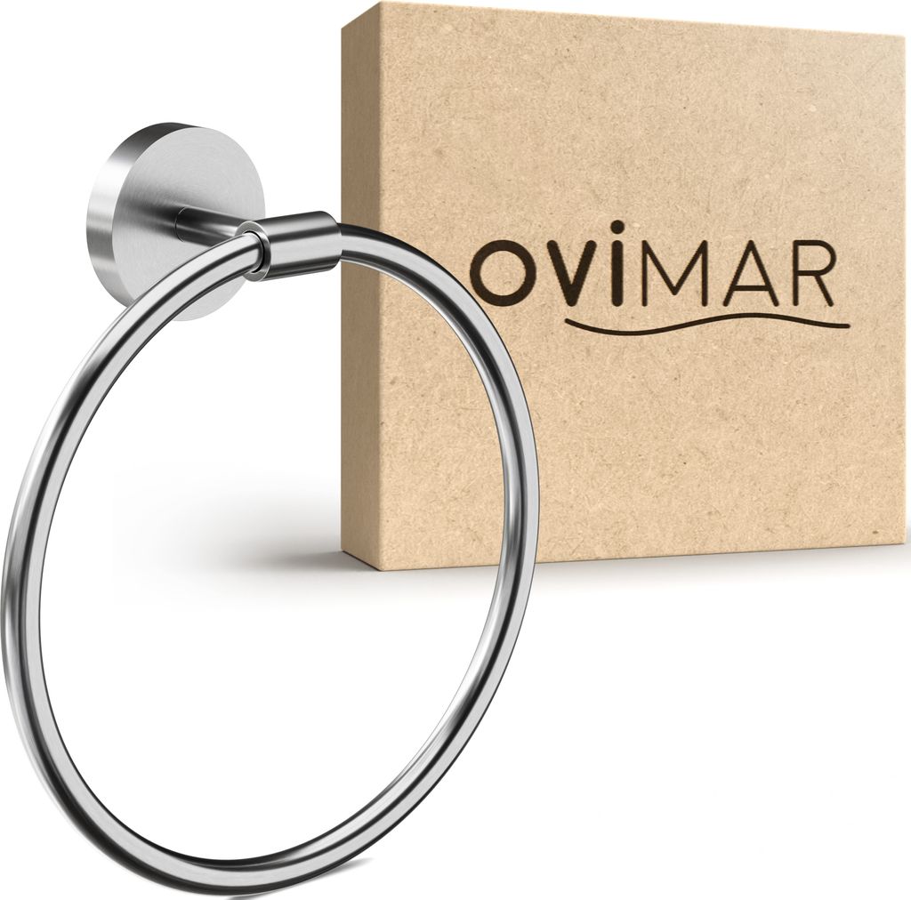 ovimar Handtuchring Bovbjerg rechteckig | Edelstahl Silber | Handtuchhalter zum Bohren | modernes Design | Wandbefestigung | für das Badezimmer, G...