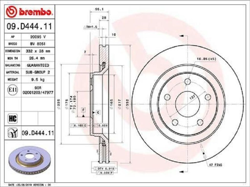 Brembo Bremsscheibe innenbelüftet 332mm Ø 28mm 5-Loch beschichtet hochgekohlt
