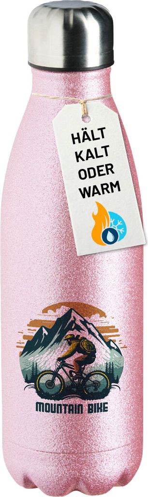 Huuraa Trinkflasche Mountain Bike Berge 500ml Pink Edelstahl Wasserflasche Trinkflasche Geschenkidee