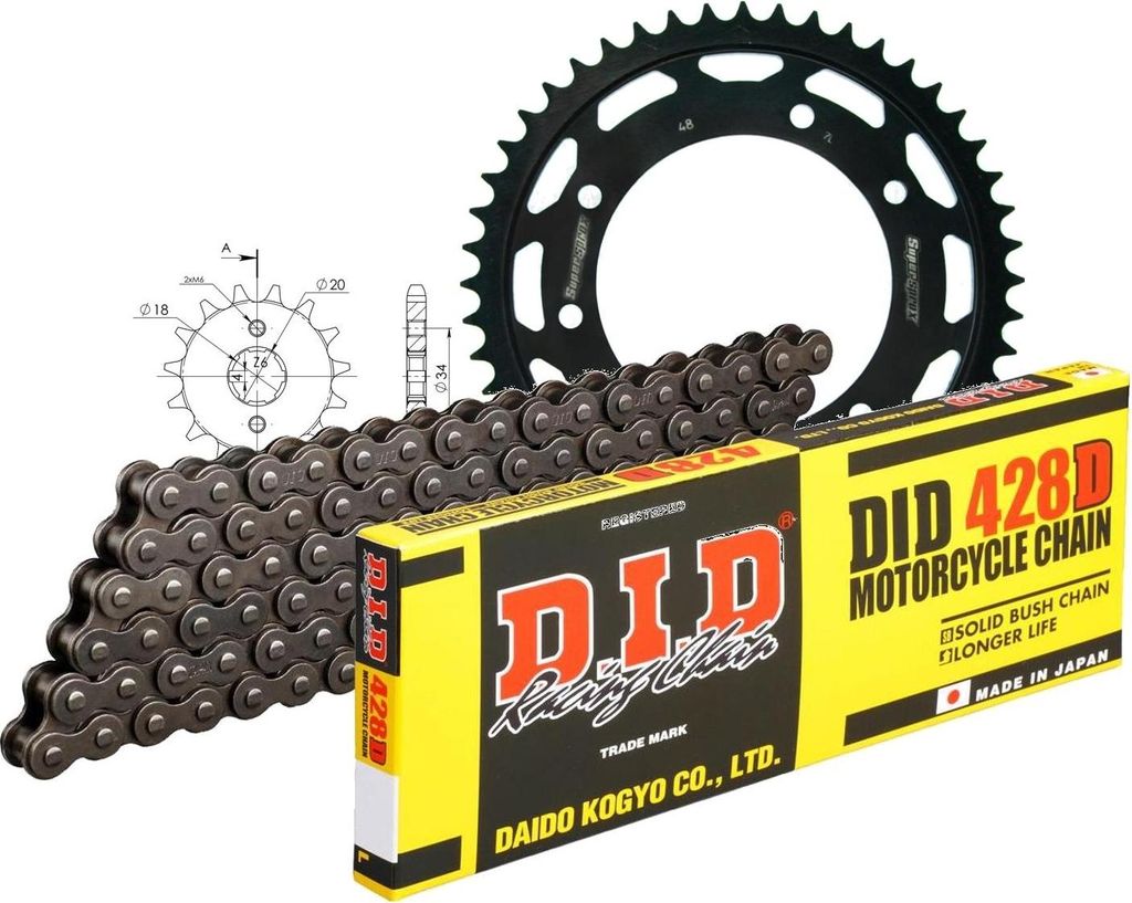 D.I.D Kettensatz Stahl 428D / 134 Clipschloss kompatibel mit Rieju MRT Cross Supermoto Freejump 125 ccm Bj. 2012 - 2015