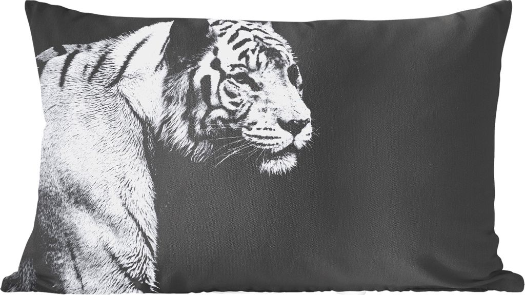 MuchoWow Zierkissen Sofakissen Wohnzimmer Dekokissen 50x30 cm Studioaufnahme eines weißen Tigers auf schwarzem Hintergrund - Wohnzimmerdekoratio...