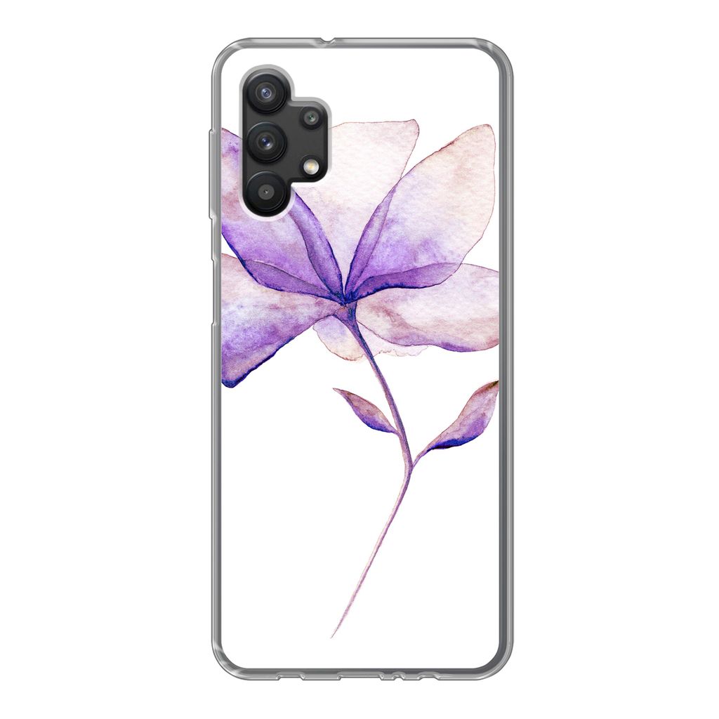 MuchoWow Handyhülle Schutzhülle Hülle für Samsung Galaxy A32 5G Blumen - Aquarell - Lila Silikon Softcase Handy Hülle - Softcase
