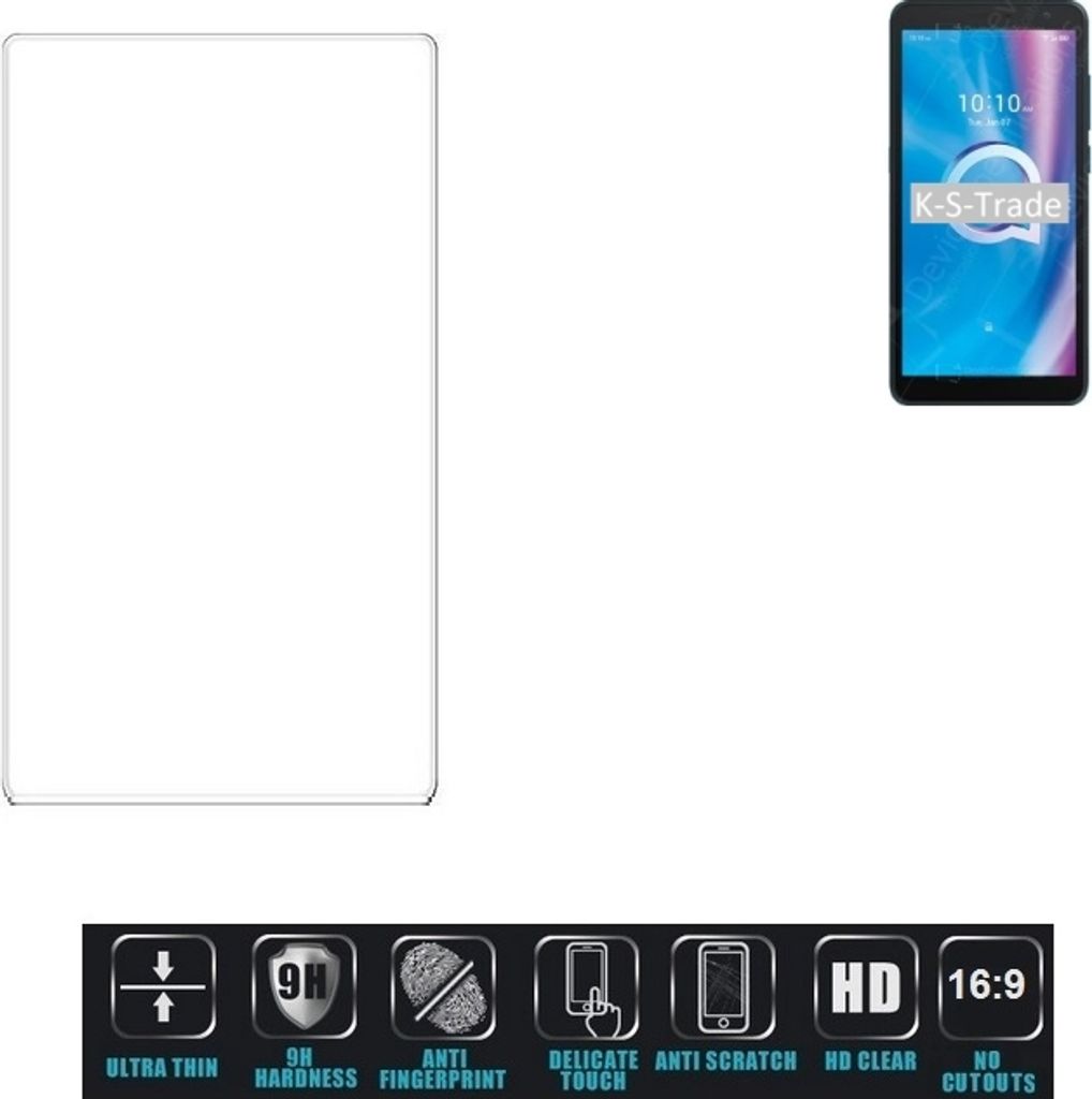 K-S-Trade Displayschutzglas kompatibel mit Alcatel 1B (2020) Hartglas Schutzfolie Glasfolie 16:9 Format, bedeckt keine Seitenbereiche