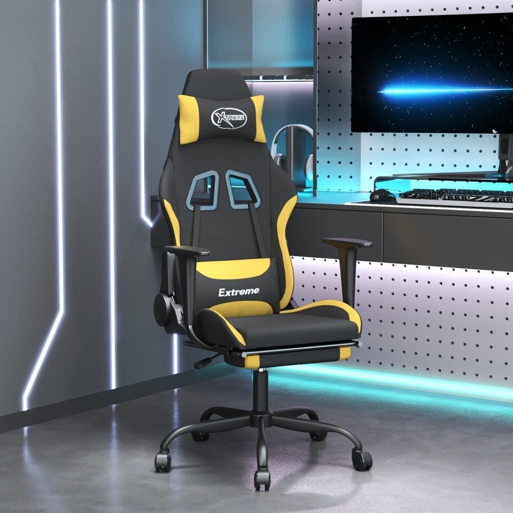 "im Angebot" Gaming-Stuhl mit Massage & Fußstütze Schwarz und Gelb Stoff - Bürostühle CC15513