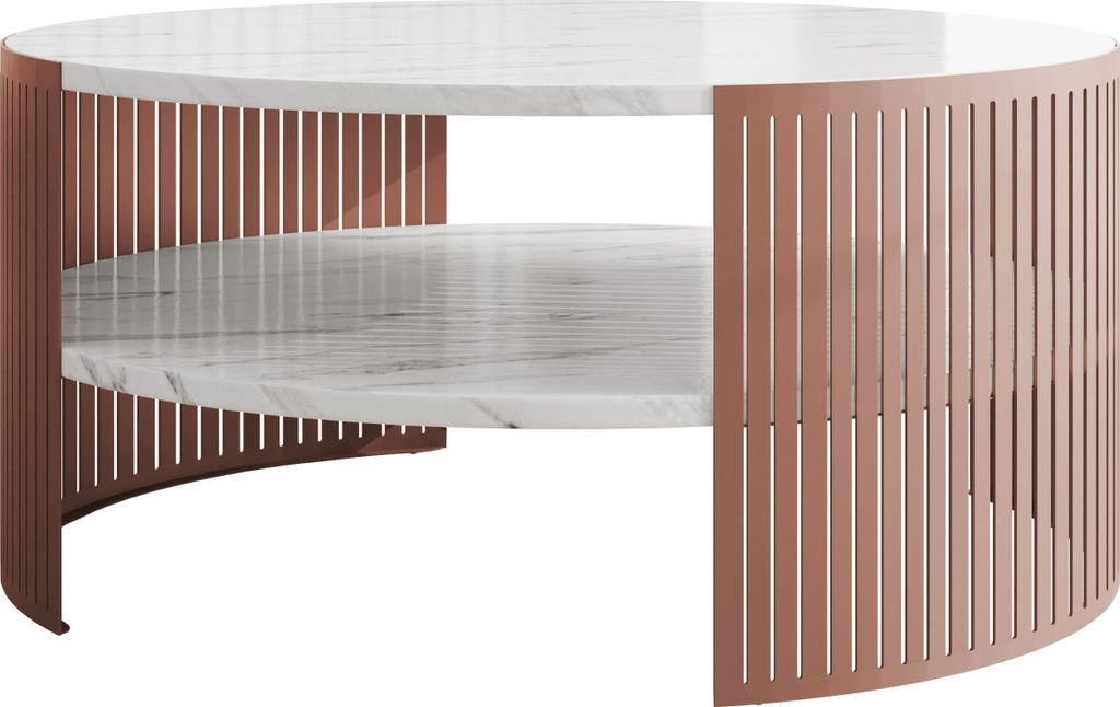 MIRJAN24 Couchtisch Fikoli Ember, Wohnzimmer Kaffeetisch, 75x75x40 cm, Beine und Seiten aus Stahl (Farbe: Kupfer / Bianco Marmor)