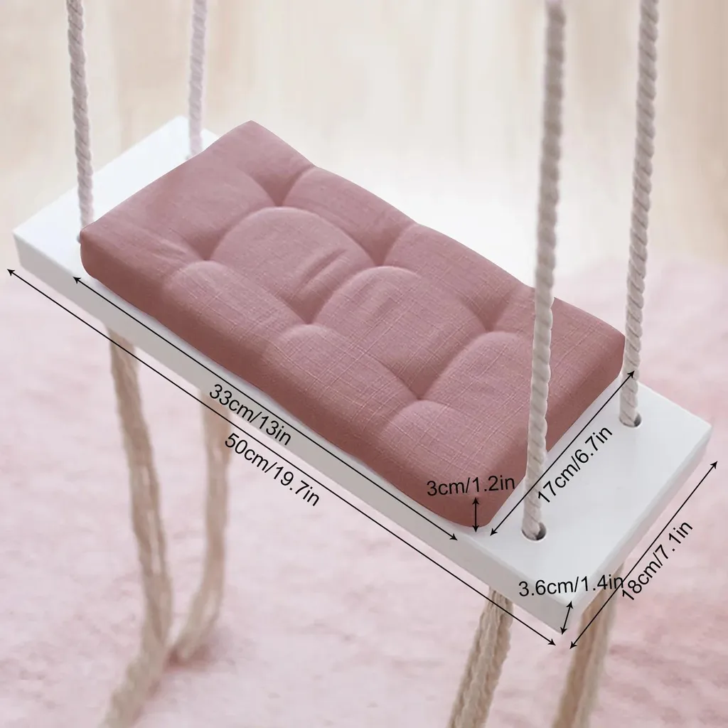Balançoire de chambre en planche bois et assise textile rose poudré - 2