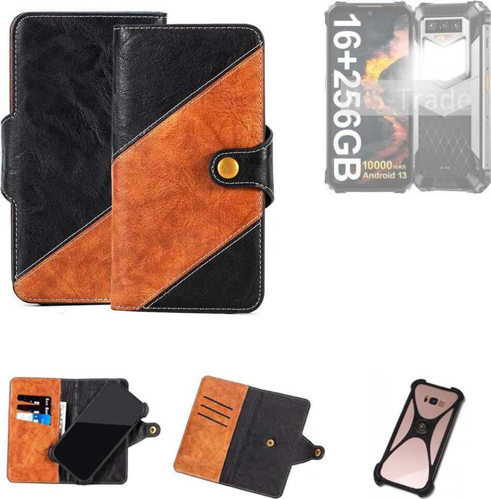K-S-Trade Handyhülle Schutzhülle Bookstyle Case Wallet-Case kompatibel mit Oukitel WP26 Handy Cover Bumper Klapphülle schwarz hellbraun 1x