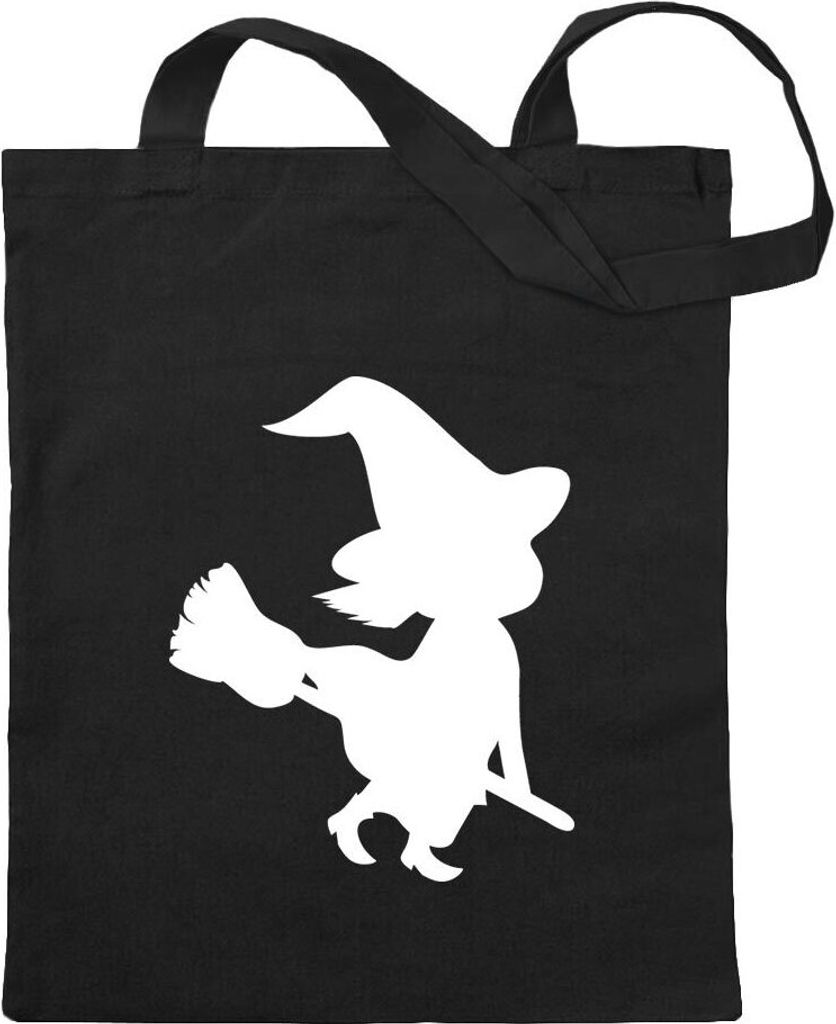 Kiwistar - Baumwolltasche - schwarz - Hexe auf Besen Halloween Horror - Tragetasche Stoffbeutel Umhängetasche langer Henkel