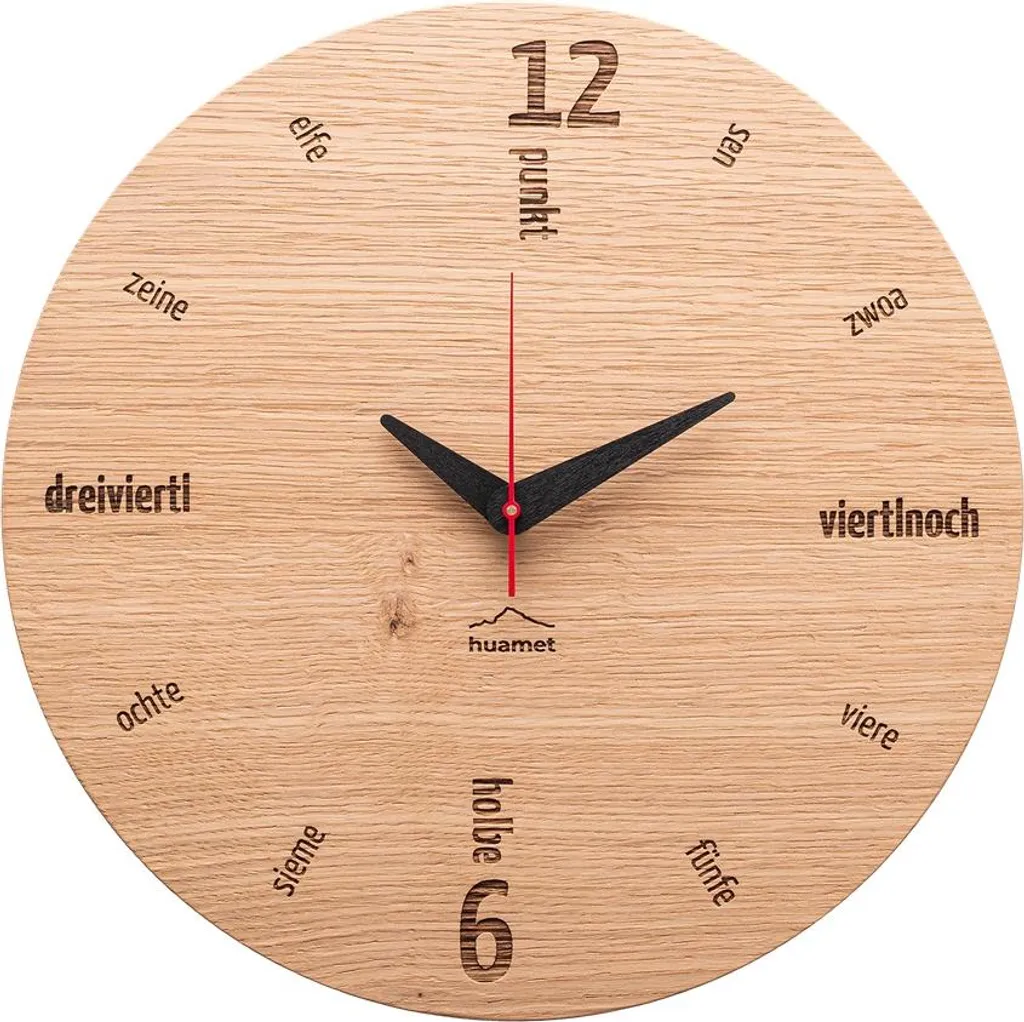 Horloge Huamet Alternate en chêne rond avec mécanisme silencieux