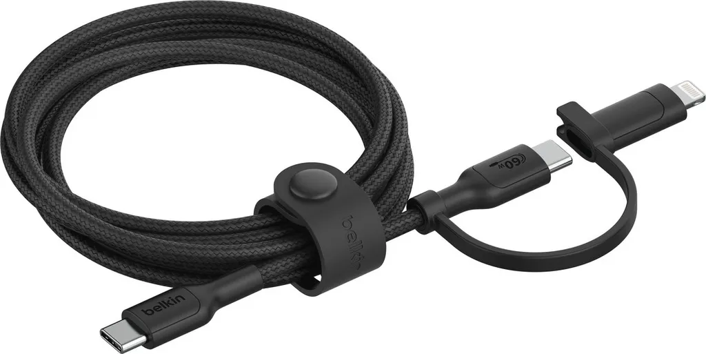 Câble Belkin BoostCharge Pro USB-C vers Lightning et USB-C Blanc 1,5m