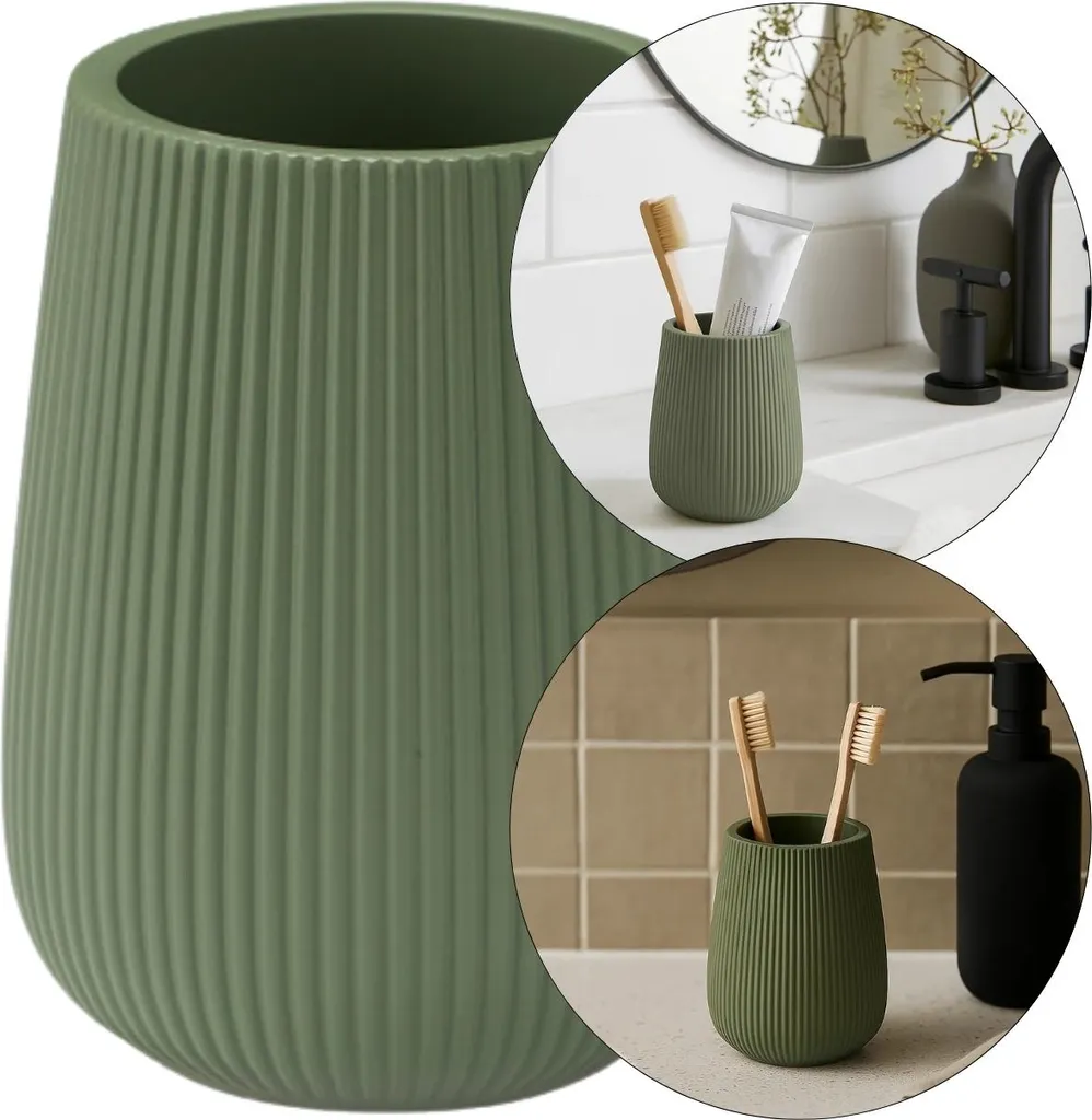 Portaspazzolino BERILO Verde Scanalato 11x8 cm | Accessorio Bagno Chic - 4
