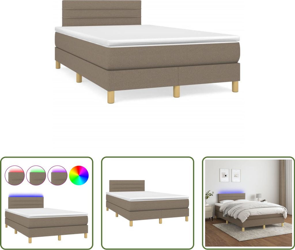 The Living Store Boxspringbett mit Matratze & LED Taupe 120x190 cm Stoff