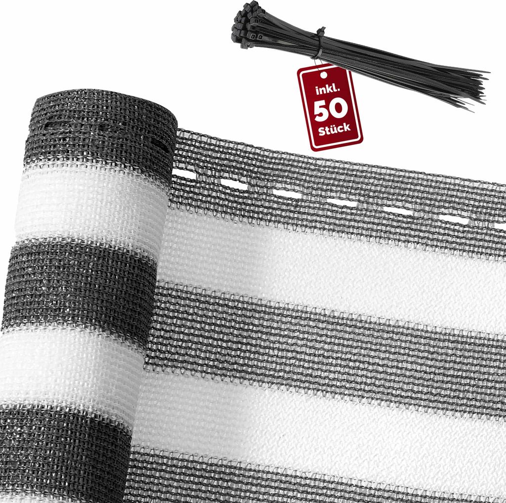 DETEX Sichtschutz für Zaun & Balkon 1 x 10m Garten Wetterfest HDPE UV-beständig inkl. 50 Kabelbinder 85% Beschattungsgrad Terrasse Windschutz Grau