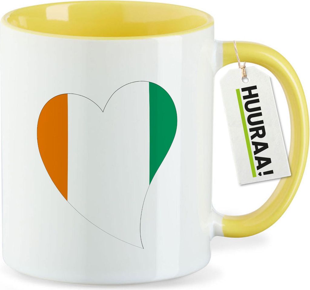 Huuraa Kaffeetasse Elfenbeinküste Flagge Herz 330ml Gelb Keramik Kaffeebecher Geschenkidee