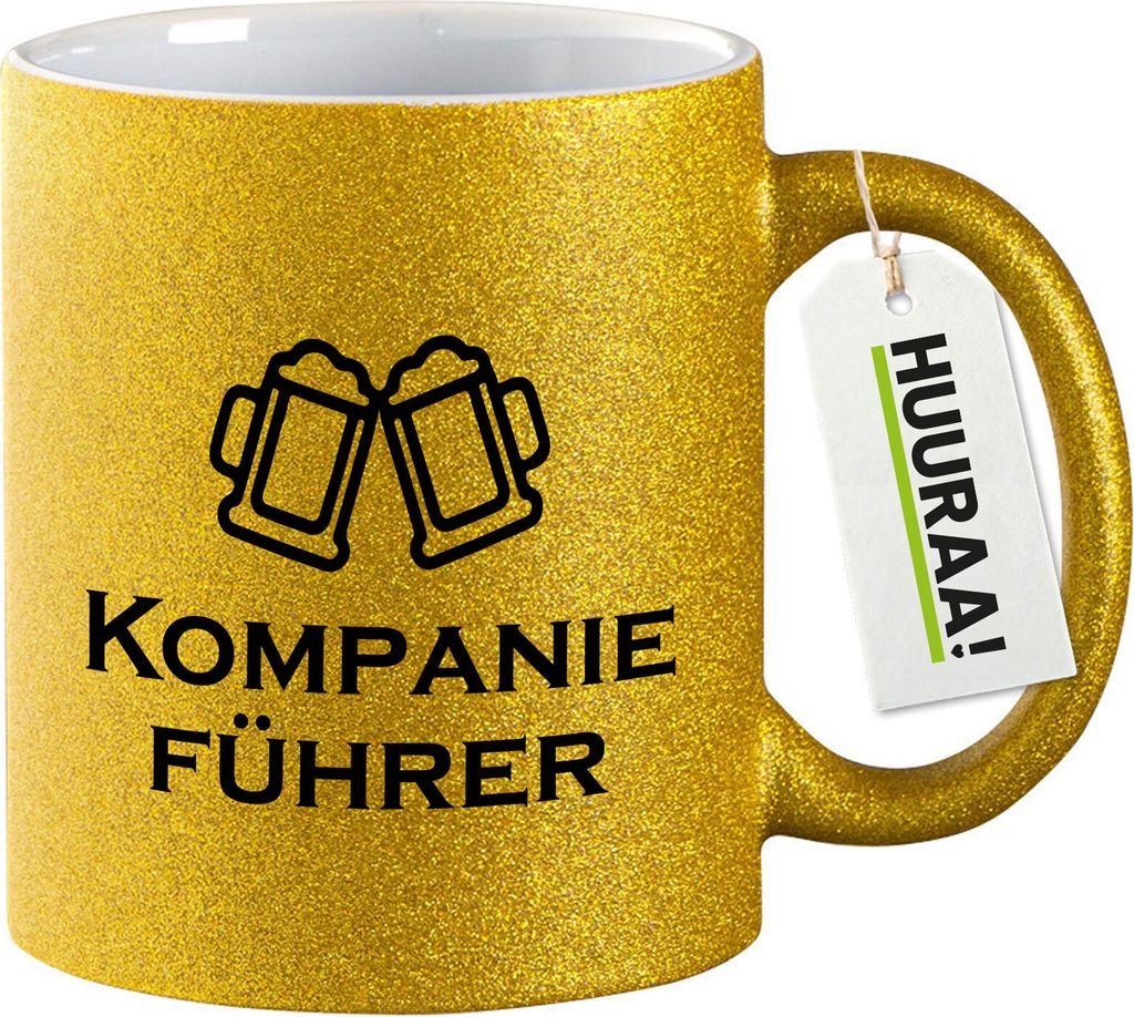 Huuraa Glitzertasse Kompanieführer Schützenfest 330ml Gold Keramik Kaffeebecher Geschenkidee