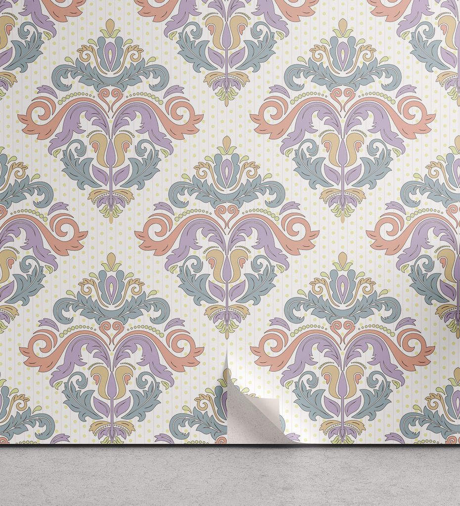 ABAKUHAUS Blumen abziehbare & klebbare Tapete für Zuhause, Pastell Modernisierte Damast, selbstklebendes Wohnzimmer Küchenakzent, 33 cm x 180 cm,...