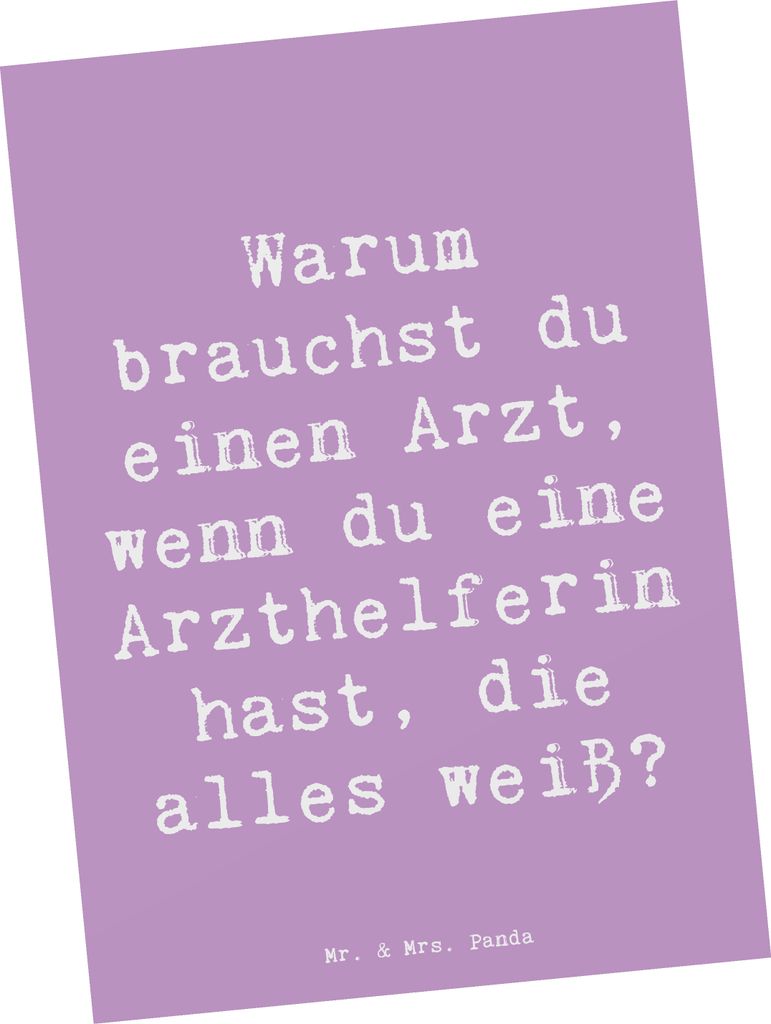 Mr. & Mrs. Panda Postkarte Spruch Kluge Arzthelferin - Lavendeltraum - Geschenk, Patientenbetreuung, Geschenke mit Herz, Fotokarte, Ansichtskarte, ...